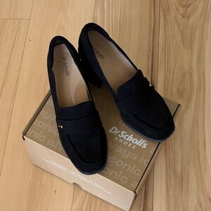 NEW Dr. Scholl's Women's Rumors Loafer with stacked heel, Black Suede 10